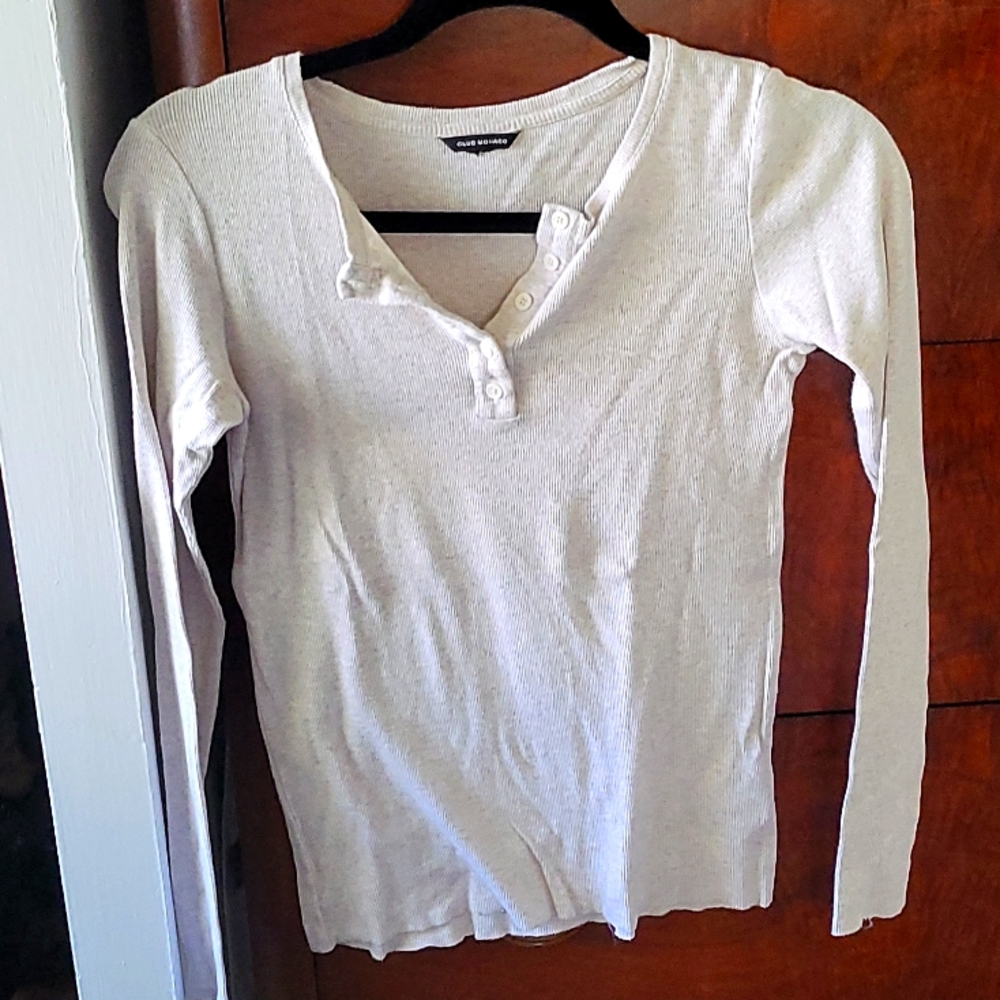 Club Monaco Cream Long Sleeve Tee
